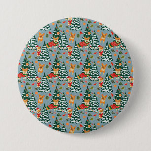 Corgis decorate the Christmas Tree in Forest 7.5 Cm Round Badge