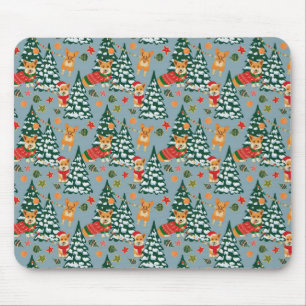 Corgis decorate the Christmas Tree in Forest Mouse Mat