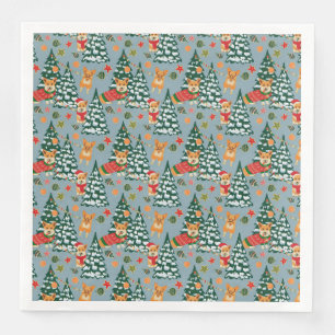 Corgis decorate the Christmas Tree in Forest Napkin