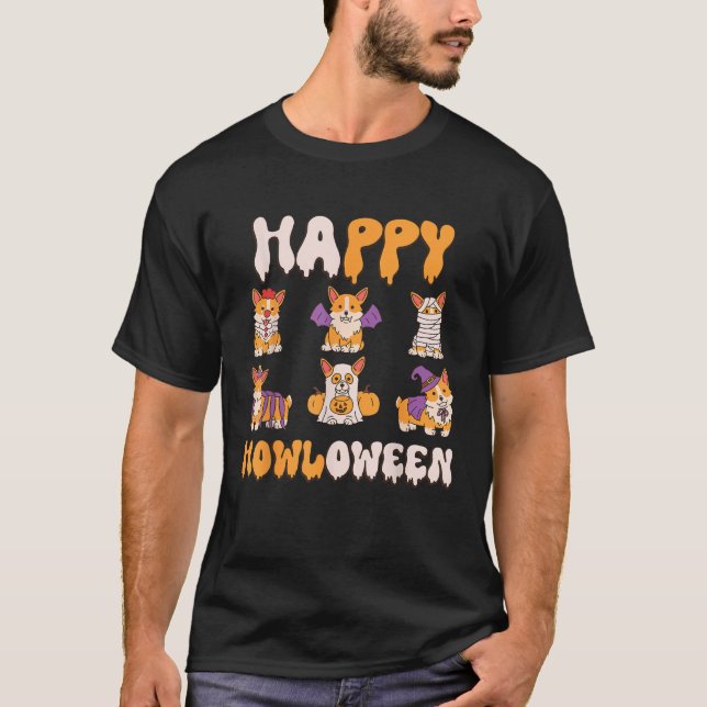 Corgis Dog Halloween Costume Happy Howloween tees  (Front)