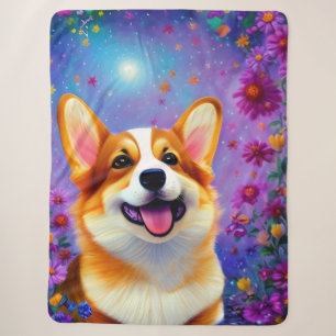 Corgi's Floral World Sherpa Blanket