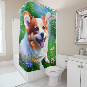 Corgi's Garden Shower Curtain