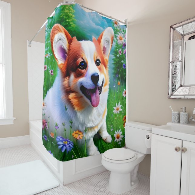 Corgi's Garden Shower Curtain (In Situ)