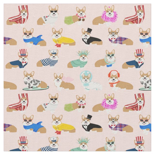 corgis in costumes dog pink fabric (Close Up)