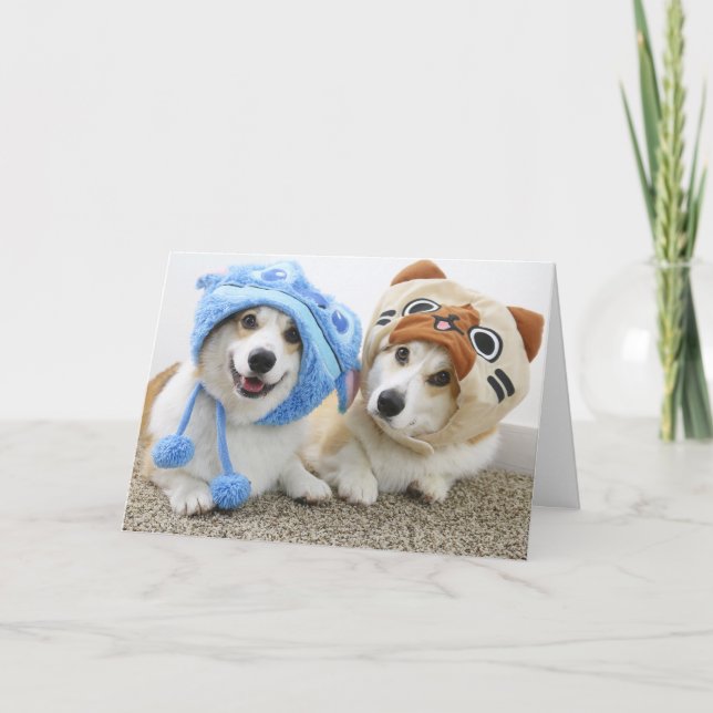 Corgis in Hats Folded Greeting Card (Front)