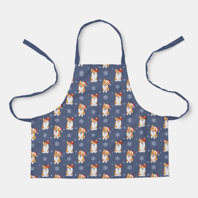 Corgis in Santa Hats and Snowflakes Pattern Apron (Front)