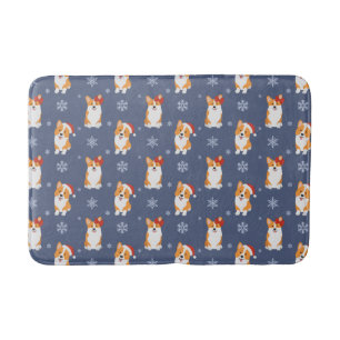 Corgis in Santa Hats and Snowflakes Pattern Bath Mat