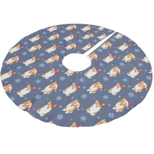 Corgis in Santa Hats and Snowflakes Pattern Brushed Polyester Tree Skirt