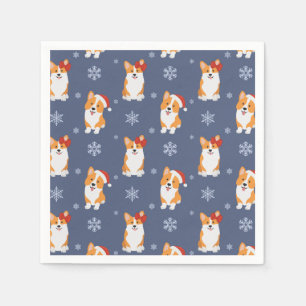 Corgis in Santa Hats and Snowflakes Pattern Napkin