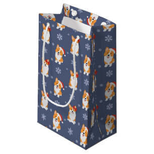 Corgis in Santa Hats and Snowflakes Pattern Small Gift Bag