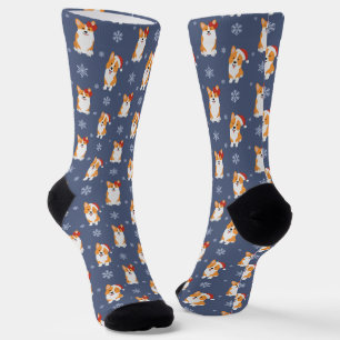 Corgis in Santa Hats and Snowflakes Pattern Socks