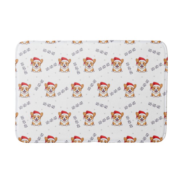 Corgis in Santa Hats Christmas Pattern Bath Mat (Front)