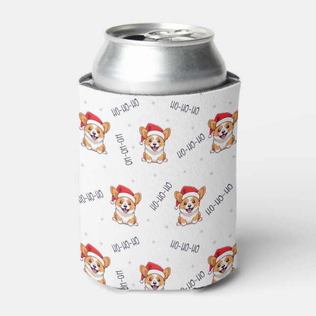 Corgis in Santa Hats Christmas Pattern Can Cooler (Can Front)
