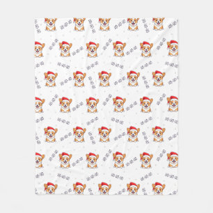 Corgis in Santa Hats Christmas Pattern Fleece Blanket