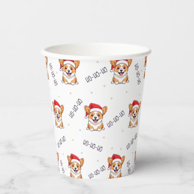 Corgis in Santa Hats Christmas Pattern Paper Cups (Front)
