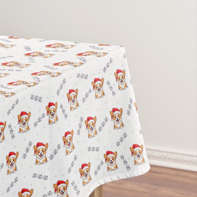 Corgis in Santa Hats Christmas Pattern Tablecloth (In Situ)