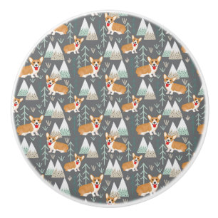 Corgis in the Mountains and Forest Pattern Ceramic Knob