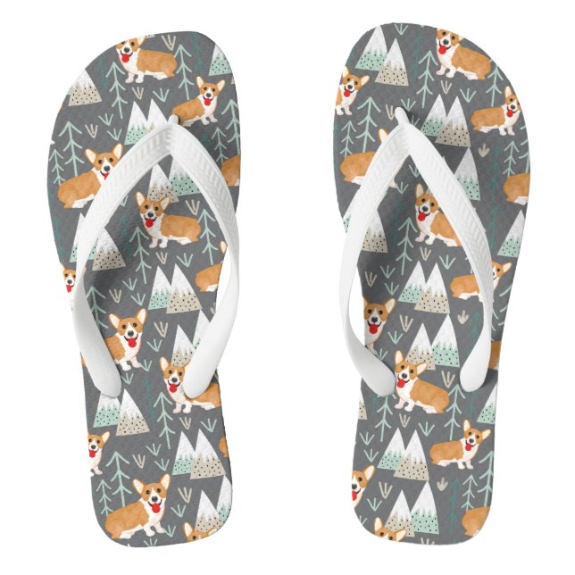 Corgis in the Mountains and Forest Pattern Flip Flops (Footbed)