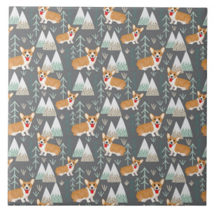 Corgis in the Mountains and Forest Pattern Tile