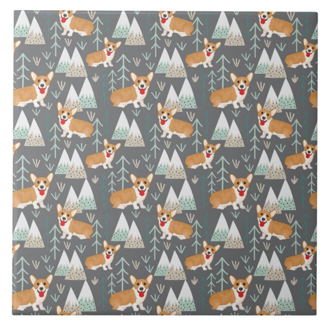 Corgis in the Mountains and Forest Pattern Tile (Front)