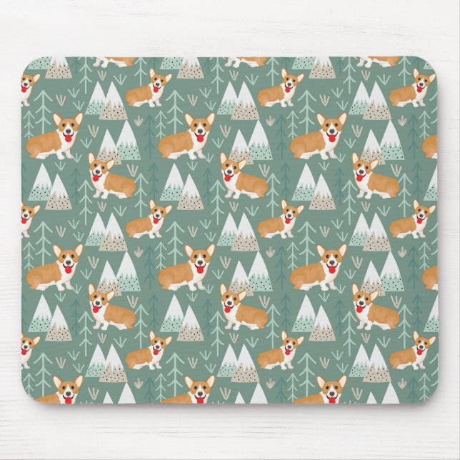 Corgis in the Mountains Forest Pattern Mouse Mat (Front)