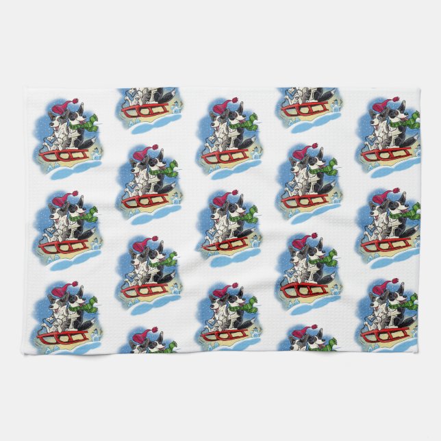 Corgis in the snow tea towel (Horizontal)
