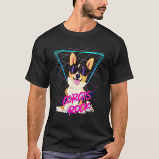Corgis Rock Retro 80s Corgi Dog In Sunglasses T-Shirt