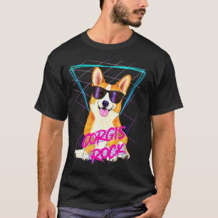 Corgis Rock Retro 80s Laser Corgi Dog In Sunglasse T-Shirt
