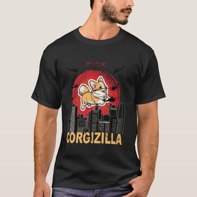 CorgiZilla Funny Japanese Corgis T-Shirt (Front)