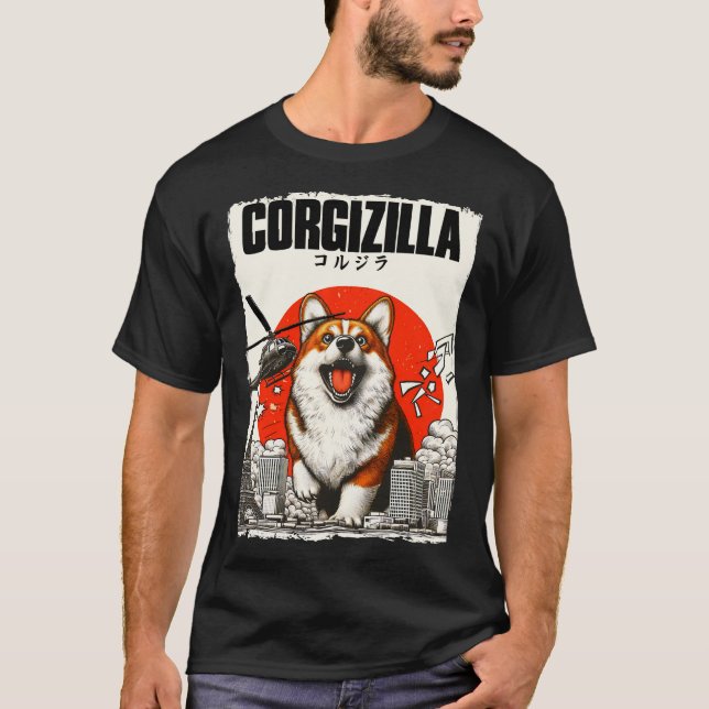 Corgizilla Funny Japanese Style T-Shirt (Front)