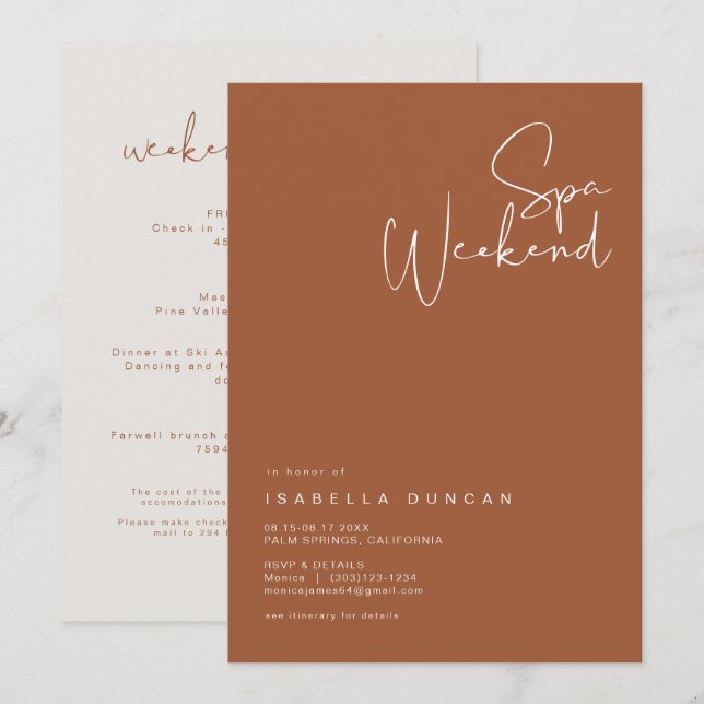 CORIANDER Bohemian Burnt Orange Bachelorette Invit Invitation (Front/Back)
