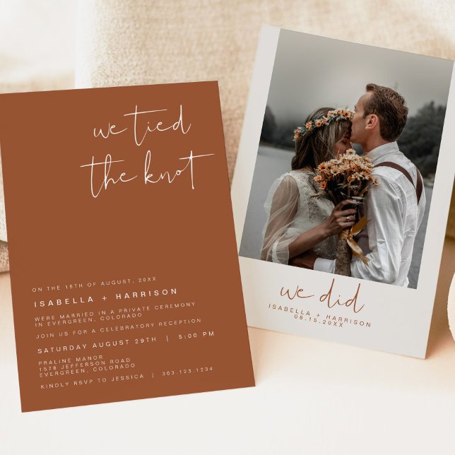 CORIANDER Bohemian Rust Photo Elopement Reception Invitation (Creator Uploaded)