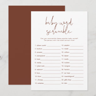 CORIANDER Boho Rust Baby Word Scramble Game Invita Invitation