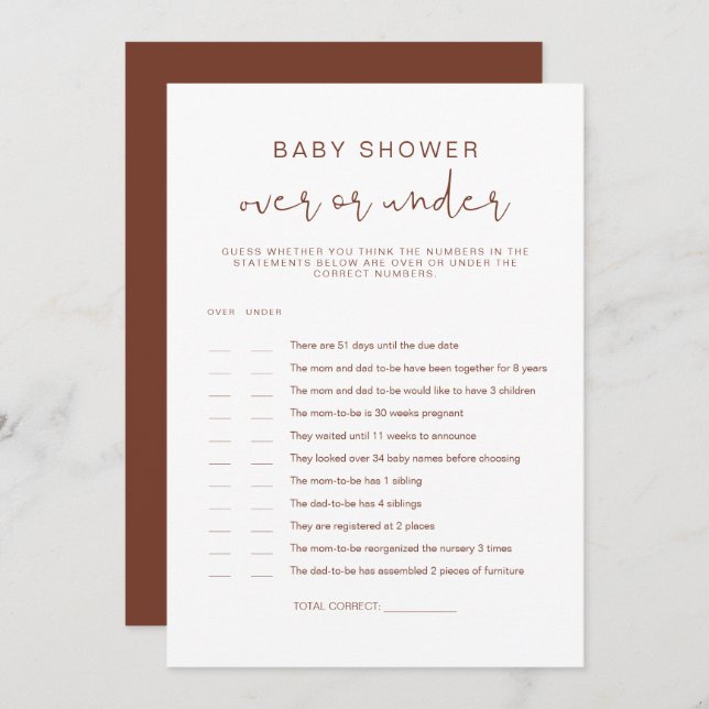 CORIANDER Boho Rust Over Under Baby Shower Game Invitation (Front/Back)