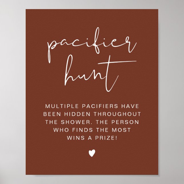 CORIANDER Boho Rust Pacifier Hunt Baby Shower Game Poster (Front)
