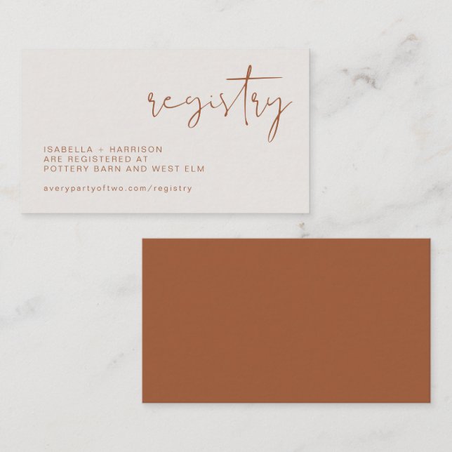 CORIANDER Boho Terracotta Beige Wedding Registry Enclosure Card (Front/Back)