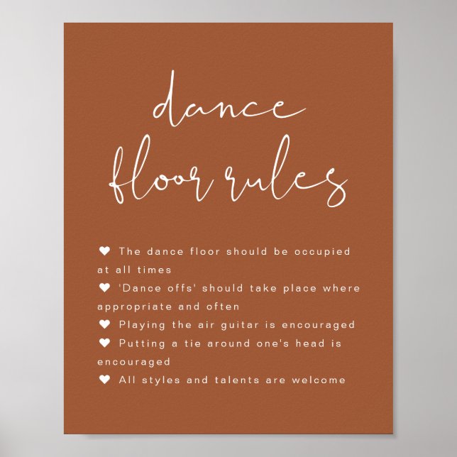 CORIANDER Boho Terracotta Dance Floor Rules Sign (Front)