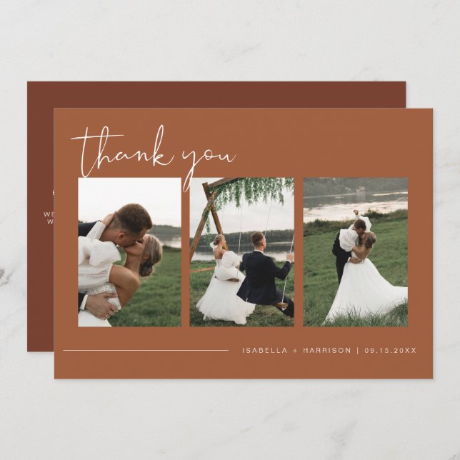 CORIANDER Boho Terracotta Photo Wedding Thank You Invitation (Front/Back)