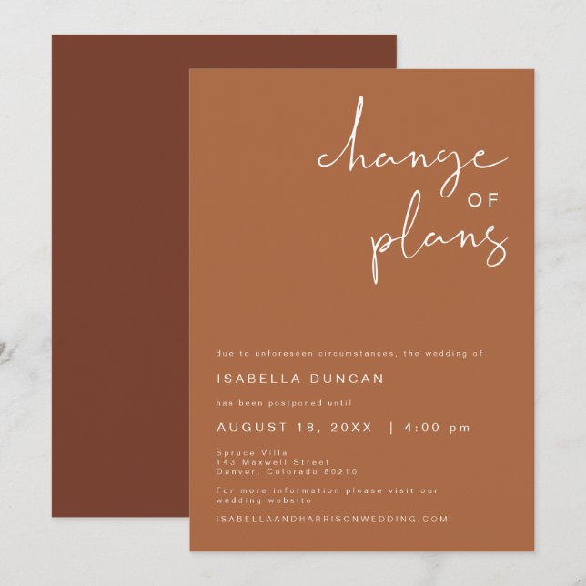 CORIANDER Boho Terracotta Wedding Change of Plans Invitation (Front/Back)