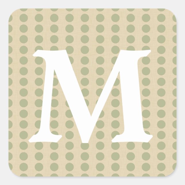 Coriander Spice Moods Dots with Monogram Initial Square Sticker (Front)