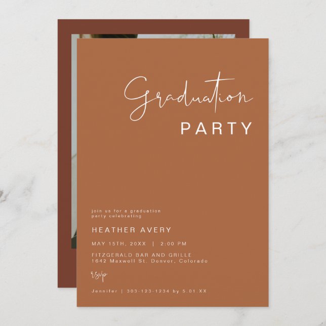 CORIANDER Terracotta and Rust Graduation Party Invitation (Front/Back)