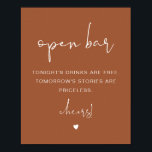 CORIANDER Terracotta Boho Funny Open Bar Sign<br><div class="desc">This open bar sign features an edgy handwritten font and modern minimalist design with a bohemian terracotta and white colour combination. Easily change the font and background colour to match your event. This is perfect for a wedding,  couple's shower,  bridal shower,  engagement party or any other special event.</div>