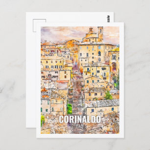 Corinaldo Italy Famous Travel Place Watercolor Postcard