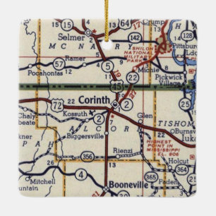 Corinth MS Vintage Map Ceramic Ornament