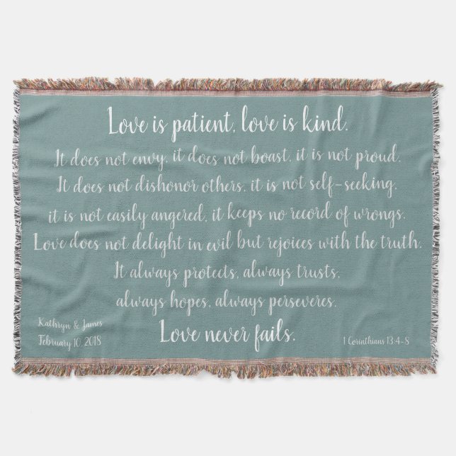 Corinthians, Love is Patient (add Names & Date) Throw Blanket (Front)