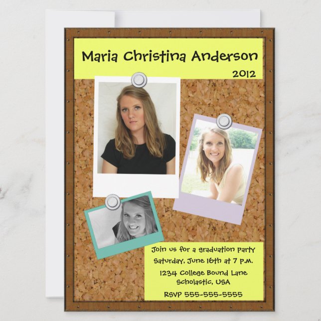 Cork Board Graduation Invitation (Front)