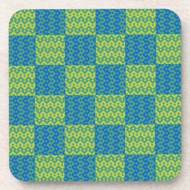 Cork Coaster or Table Mat, Green and Blue Patterns (Front)