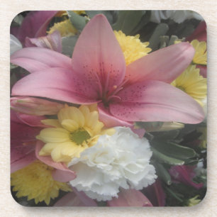 Cork Coaster Set Pink Lily Beauty