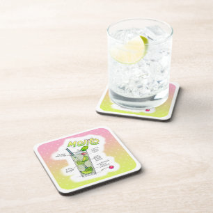 CORK COASTER SETS - MOJITO RECIPE COCKTAIL ART