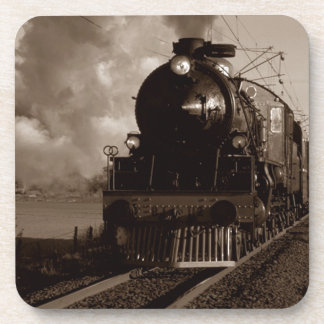 Cork Coaster Vintage Sepia Steam Locomotive Train